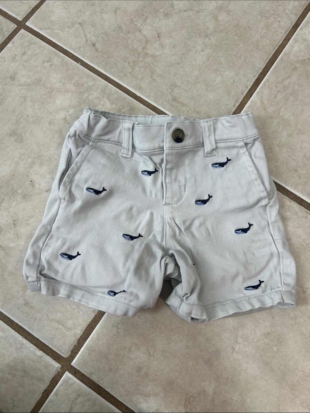Janie and Jack Light Gray Shorts with Navy Whale Embroidery